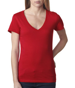 Vente en gros de T-shirts à manches courtes 100% coton pour dames col en V profond Impression de haute qualité Options de taille Plus sans nom de marque - Product Image 2