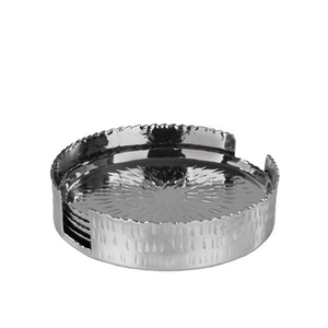 Stainless Steel Rice Hammered <b>Silver</b> <b>Coasters</b>, <b>Silver</b> Metal <b>Coaster</b> Set - Product Image 1