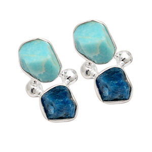 Genuine Rough Larimar Apatite Gemstone 925 <b>Sterling</b> <b>Silver</b> <b>Stud</b> Earrings Bulk Order Manufacturer Wholesaler CASA DE PLATA - Product Image 1