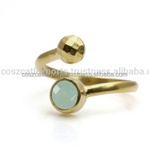 Bijoux de mode empilable gravée ensemble de lunette empilable pierre précieuse Aqua calcédoine serpent plaque d'or bague en argent - Product Image 4