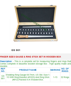 Finger Sizes Gauge & Ring Stick <b>Set</b> in Wooden <b>Box</b> GS 901 Jewelry <b>Tools</b> for Jewelry <b>Tools</b> - Product Image 2