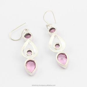 Pendientes Colgantes de Plata de Ley 925 con Cuarzo Rosa, Joyería de Plata Hecha a Mano, Precio al por Mayor, Proveedores a Granel de la India - Product Image 6