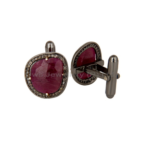 925 argent Sterling plaqué rhodium argent diamant rubis bouton de manchette pour les femmes cadeau pour ses bijoux de fête - Product Image 2
