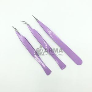Pinzas para pestañas con recubrimiento en polvo púrpura claro de alta calidad, pinzas para extensión de pestañas de acero inoxidable con etiqueta privada, volumen - Product Image 4