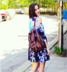 Summer Beach Fun Women Wear High Quality Rayon Tie Dye Casual Wear Girls Short Dress Tie Dye Cold Shoulder Tunic Dress - Product Image 2