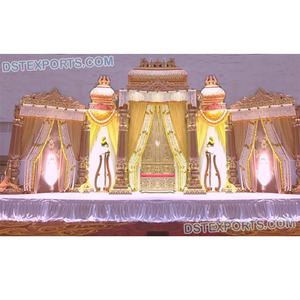 Mandap de matrimonio hindú tradicional con fibra de corona tallada bodas indias reales estilo abierto hindú oro Mandap decoración EE. UU. - Product Image 1