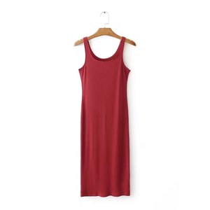 Vestido informal de verano de punto de algodón Con camisola para mujer, disponible en rojo y negro - Product Image 3