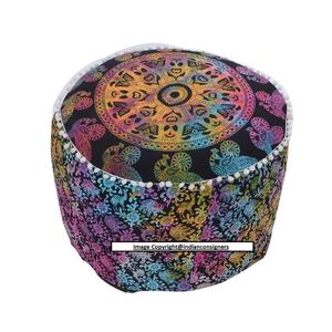 Taburete redondo otomano para taburete, cubierta de asiento de 22 pulgadas, animales, Mandala impreso, reposapiés de algodón de varios colores por consignadores indios - Product Image 1