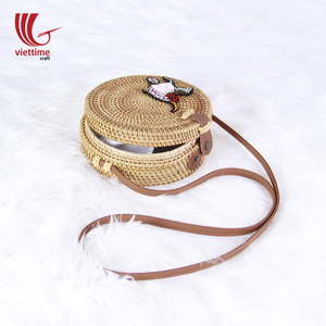 Bolso Redondo de Ratán Natural con Bordado de Pájaro Estilo Vintage Pequeño, Diseño Único de Alta Gama para Mujer, Bolso de Mano al por Mayor - Product Image 5