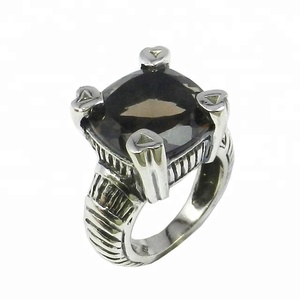 Anillo de piedras preciosas de cuarzo ahumado de Plata de Ley 925 de diseño único Anillos Eternity Vermeil Mayorista y fabricante - Product Image 1