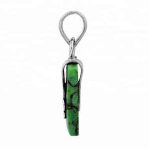Rectangle Forme Vert Cuivre Turquoise 925 Pendentif En Argent Sterling Bijoux Pendentif À La Mode Plaqué Argent Pour Unisexe. - Product Image 2