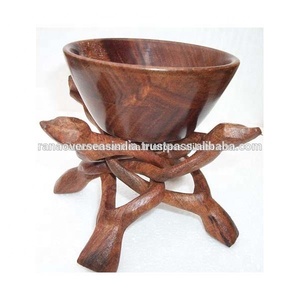 Tazón de servicio de madera marrón con soporte de trípode - Product Image 5