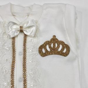 Conjunto de 4 piezas de tejido de algodón 100% para recién nacido, pelele personalizado de manga larga de lujo con zapatos, venta al por mayor - Product Image 3