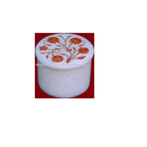 Boîtes à bibelots rondes en marbre blanc - Product Image 1