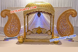 Muslim Nikah Gold <b>Crystal</b> Stage <b>Set</b> Indian Wedding Reception Stage Fiber <b>Crystal</b> Stage <b>Set</b> - Product Image 5