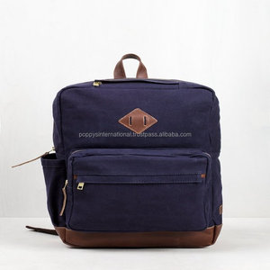 Mochila escolar de cuero de lona de algodón certificada con puerto USB y cierre de cremallera con funda para portátil - Product Image 6