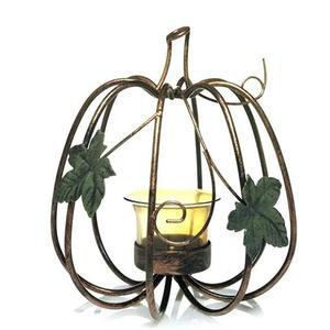 Iron <b>Pumpkin</b> Leaf Tea <b>Light</b> Candle Votive Holder - Product Image 1