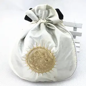 Bolsa de algodón con cordón y bordado, para regalo