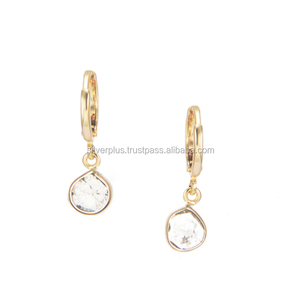 Venta al por mayor 14K oro rebanada diamante aro pendientes joyería - Product Image 3