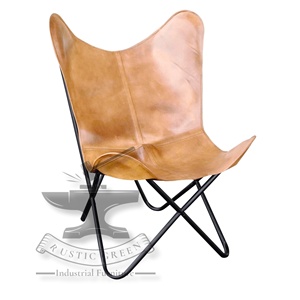 Silla de mariposa de cuero genuino tostado Vintage de estilo industrial para muebles de restaurante de cocina y sala de estar - Product Image 6