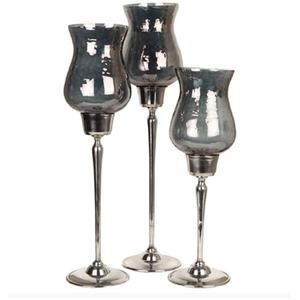 Portavelas de Huracán VIC-998 Niquelado con Cristal Gris Ahumado, Soporte Metálico Decorativo Moderno para Decoración del Hogar y Eventos de Boda - Product Image 1