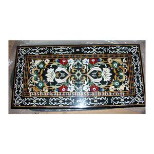 Haut de Table en marbre noir, avec incrustation, travail - Product Image 1