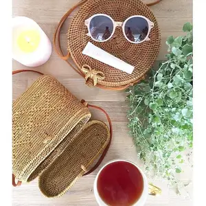 Summer handmade rattan clutch tote bali bag round cheap wholesale