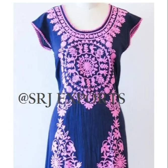 Best Seller Sexy Bohemian Mandala Hippo Look Bright Pink Aari Embroidered Fringed Hem Boat Neck Women Tunic Short Dress