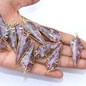 925เงินสเตอร์ลิงเครื่องประดับจี้หินหัวลูกศร lepidolite ขอบเรียบชุบทองไข่มุกเพชรทางศาสนา - Product Image 5