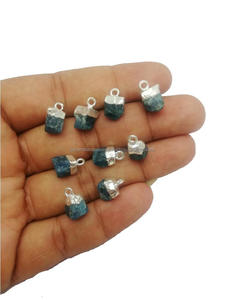 Blue Apatite หยาบ Electroplated Cap Charm จี้,Tiny ดิบ Feb มีนาคม Birthstone Charms - Product Image 5