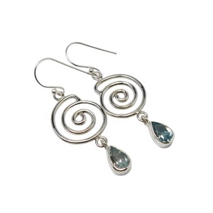 925 boucles d'oreilles Vintage en argent Sterling avec topaze bleue conception impressionnante pour les mariages femmes filles mode bijoux cadeau - Product Image 1