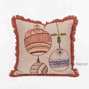Indian Hand Embroidered Throw Pillow Cover, Designer Sofa <b>Cushion</b> Cover Wholesale Christmas <b>Cushion</b> - Product Image 1
