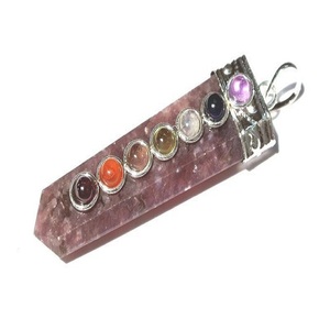 Colgante de cristal de lepidolita colgante plano piedra curativa piedra preciosa 7 chakra lápiz plano cristal piedra preciosa ágata collar mayorista - Product Image 1