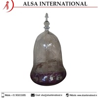 OEM buatan tangan dekoratif kaca kubah stoples bel dengan ukiran warna-warni daun dan bunga desain Model berwarna oleh produsen