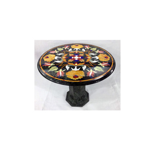 Haut de Table décoratif style marbre noir, incrustation de pierre - Product Image 1
