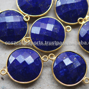 Colgante de conector de forma redonda de monedas facetadas de lapislázuli con ajuste de bisel para colgantes de dijes inspirados en fiestas - Product Image 2