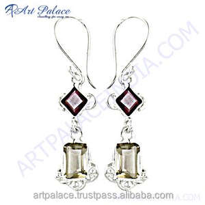 โกเมนและซิทริน 925 เงินสเตอร์ลิงแกนห้อยวางต่างหูเครื่องประดับความงามเกินจริงสัญญาของขวัญสําหรับเธอ - Product Image 2