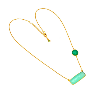 Briolette facetado Aqua Calcedonia cojín Onyx peridoto piedra preciosa 925 plata esterlina chapado en oro cadena collar joyería para mujer - Product Image 2