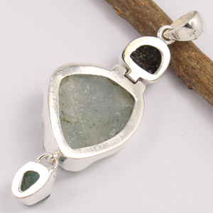 Colgante de Plata de Ley 925 24*21mm forma elegante Natural genuino aguamarina apatita y turmalina negra colgante de gemas para ella - Product Image 2