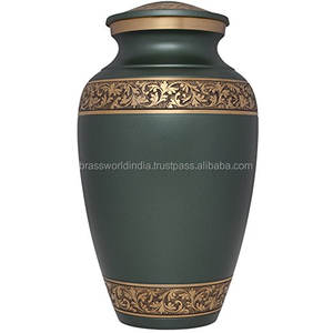 Urne de crémation adulte de style américain bleu par Brassworld Inde laiton en métal avec fournitures funéraires de gravure - Product Image 2