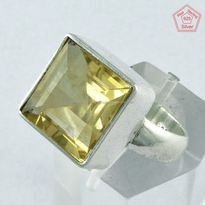 Square Citrine Stone <b>Men</b> & Women Wear Latest Design Jewelry 925 Sterling <b>Silver</b> <b>Ring</b> - Product Image 2