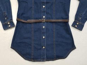 100% coton matériel Dames Robe Longue En Jean Comme Sur Coart Avec Ceinture - Product Image 2