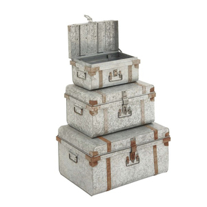 Rustic Distressed <b>Storage</b> <b>Trunks</b> 3 Piece Set Galvanized <b>Metal</b> - Product Image 1
