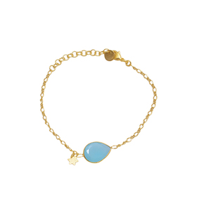 Pear shape aqua chalcedony <b>gemstone</b> 925 sterling silver gold plated <b>bracelet</b> - Product Image 1