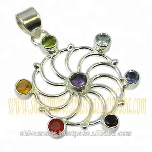 Haute qualité 925 argent Sterling bleu topaze Multi pierres précieuses Chakra pendentif bijoux fins pendentifs et breloques pour les femmes mode - Product Image 2