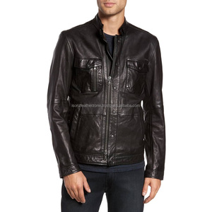 Chaqueta Bomber de cuero de diseño personalizado para hombre con piel de oveja para invierno - Product Image 1