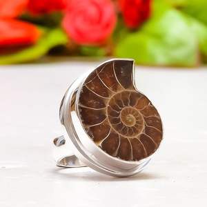 Magnifique fossile d'ammonite pierres précieuses bijoux faits à la main taille de bague 6.5 - Product Image 1