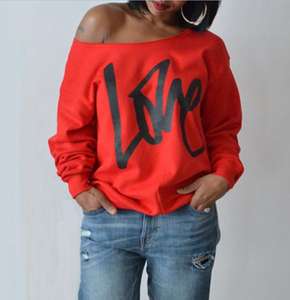 Slouchy hombro cuello ancho de manga larga de lana de las mujeres xxxxl sudadera - Product Image 4