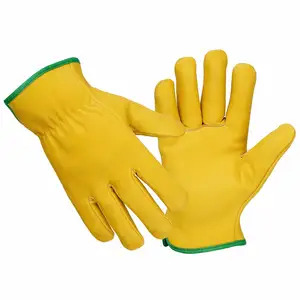 Sarung tangan kerja kulit kambing tidak bergaris, sarung tangan kulit untuk mengemudi pengemudi truk kuning, sarung tangan pelindung keselamatan industri kulit