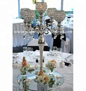 New Trending Wedding Silver crystal table candelabra centerpiece For Home & Christmas Event Decorated metal aluminium